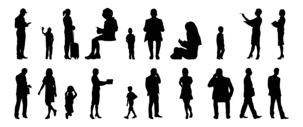 Vektor Silhouetten Umrisse Von Menschen Konturzeichnung Menschen Silhouette Icon Set — Stockvektor