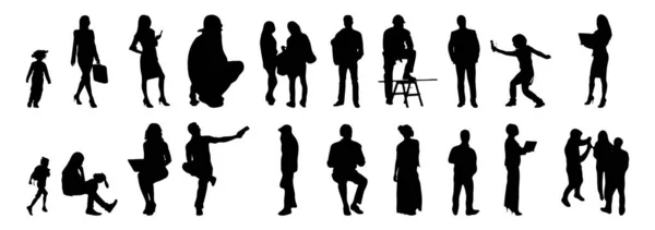 Vektor Silhouetten Umrisse Von Menschen Konturzeichnung Menschen Silhouette Icon Set — Stockvektor