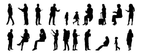 Silhouettes Vectorielles Silhouettes Esquissées Personnes Dessin Contour Silhouette Personnes Icône — Image vectorielle