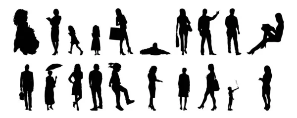 Vektor Silhouetten Umrisse Von Menschen Konturzeichnung Menschen Silhouette Icon Set — Stockvektor