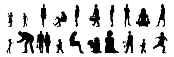 Vektor Silhouetten Umrisse Von Menschen Konturzeichnung Menschen Silhouette Icon Set — Stockvektor