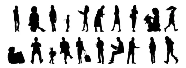 Vektor Silhouetten Umrisse Von Menschen Konturzeichnung Menschen Silhouette Icon Set — Stockvektor