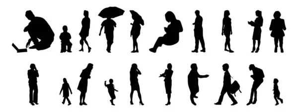 Vector Silhouetten Overzicht Silhouetten Van Mensen Contourtekening Personensilhouet Icoon Set — Stockvector