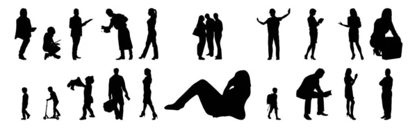 Vector Silhouettes Outline Silhouettes People Contour Drawing People Silhouette Icon — Stock Vector