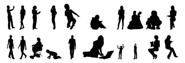 Vektor Silhouetten Umrisse Von Menschen Konturzeichnung Menschen Silhouette Icon Set — Stockvektor