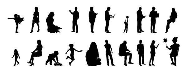 Vektor Silhouetten Umrisse Von Menschen Konturzeichnung Menschen Silhouette Icon Set — Stockvektor