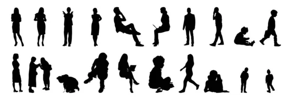 Silhouettes Vectorielles Silhouettes Esquissées Personnes Dessin Contour Silhouette Personnes Icône — Image vectorielle