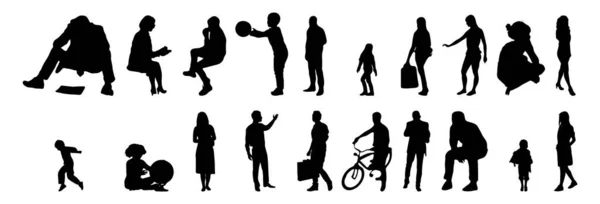 Vektor Silhouetten Umrisse Von Menschen Konturzeichnung Menschen Silhouette Icon Set — Stockvektor