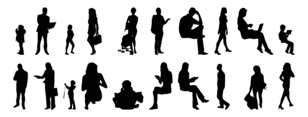 Silhouettes Vectorielles Silhouettes Esquissées Personnes Dessin Contour Silhouette Personnes Icône — Image vectorielle