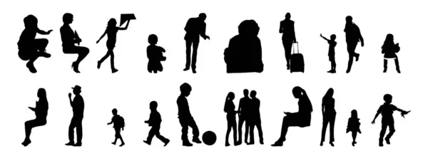 Vektor Silhouetten Umrisse Von Menschen Konturzeichnung Menschen Silhouette Icon Set — Stockvektor