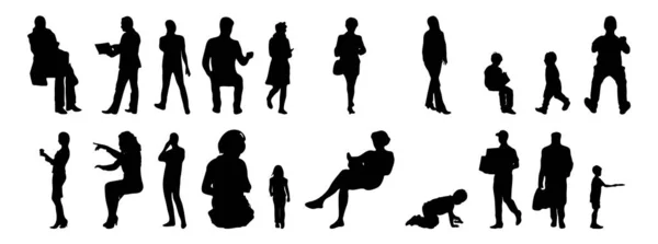 Vektor Silhouetten Umrisse Von Menschen Konturzeichnung Menschen Silhouette Icon Set — Stockvektor