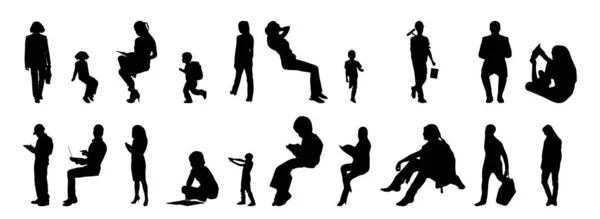 Vektor Silhouetten Umrisse Von Menschen Konturzeichnung Menschen Silhouette Icon Set — Stockvektor