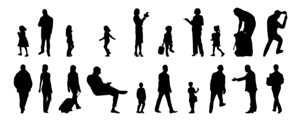 Vektor Silhouetten Umrisse Von Menschen Konturzeichnung Menschen Silhouette Icon Set — Stockvektor