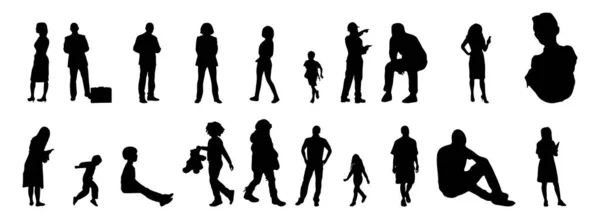 Vektor Silhouetten Umrisse Von Menschen Konturzeichnung Menschen Silhouette Icon Set — Stockvektor