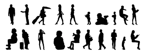 Vektor Silhouetten Umrisse Von Menschen Konturzeichnung Menschen Silhouette Icon Set — Stockvektor