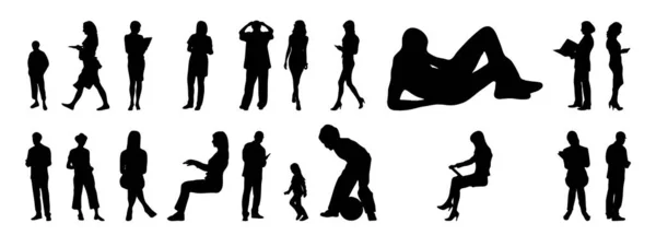 Vektor Silhouetten Umrisse Von Menschen Konturzeichnung Menschen Silhouette Icon Set — Stockvektor