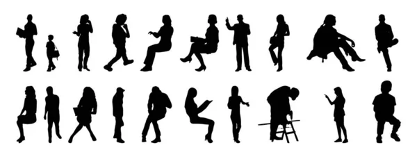 Vektor Silhouetten Umrisse Von Menschen Konturzeichnung Menschen Silhouette Icon Set — Stockvektor