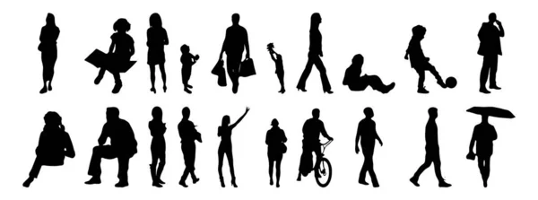 Vektor Silhouetten Umrisse Von Menschen Konturzeichnung Menschen Silhouette Icon Set — Stockvektor