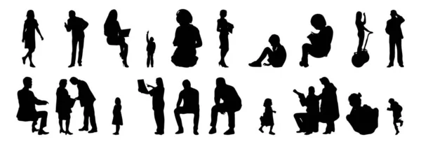 Vektor Silhouetten Umrisse Von Menschen Konturzeichnung Menschen Silhouette Icon Set — Stockvektor