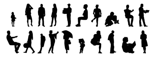 Vektor Silhouetten Umrisse Von Menschen Konturzeichnung Menschen Silhouette Icon Set — Stockvektor