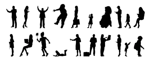 Vektor Silhouetten Umrisse Von Menschen Konturzeichnung Menschen Silhouette Icon Set — Stockvektor