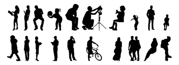 Vector Silhouetten Overzicht Silhouetten Van Mensen Contourtekening Personensilhouet Icoon Set — Stockvector