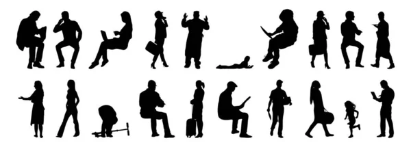 Vektor Silhouetten Umrisse Von Menschen Konturzeichnung Menschen Silhouette Icon Set — Stockvektor