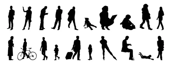 Vektor Silhouetten Umrisse Von Menschen Konturzeichnung Menschen Silhouette Icon Set — Stockvektor