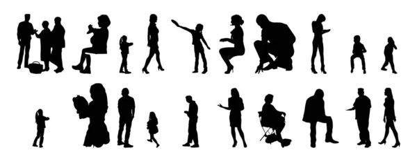 Vektor Silhouetten Umrisse Von Menschen Konturzeichnung Menschen Silhouette Icon Set — Stockvektor