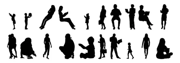 Vektor Silhouetten Umrisse Von Menschen Konturzeichnung Menschen Silhouette Icon Set — Stockvektor