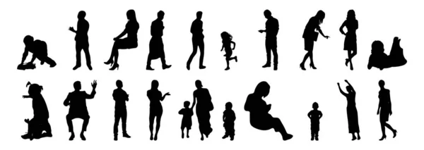 Vektor Silhouetten Umrisse Von Menschen Konturzeichnung Menschen Silhouette Icon Set — Stockvektor