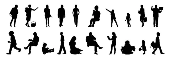 Vektor Silhouetten Umrisse Von Menschen Konturzeichnung Menschen Silhouette Icon Set — Stockvektor