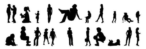 Silhouettes Vectorielles Silhouettes Esquissées Personnes Dessin Contour Silhouette Personnes Icône — Image vectorielle