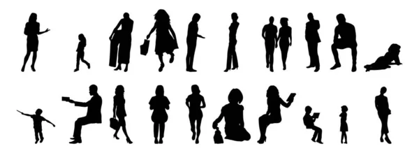 Vektor Silhouetten Umrisse Von Menschen Konturzeichnung Menschen Silhouette Icon Set — Stockvektor