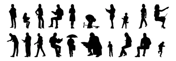 Vektor Silhouetten Umrisse Von Menschen Konturzeichnung Menschen Silhouette Icon Set — Stockvektor