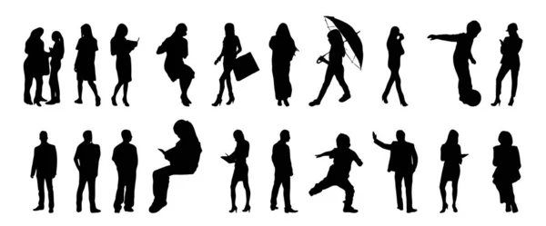 Vektor Silhouetten Umrisse Von Menschen Konturzeichnung Menschen Silhouette Icon Set — Stockvektor