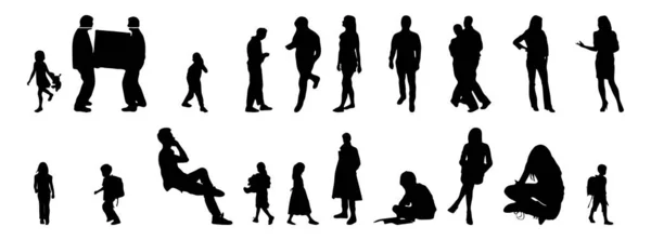 Vektor Silhouetten Umrisse Von Menschen Konturzeichnung Menschen Silhouette Icon Set — Stockvektor