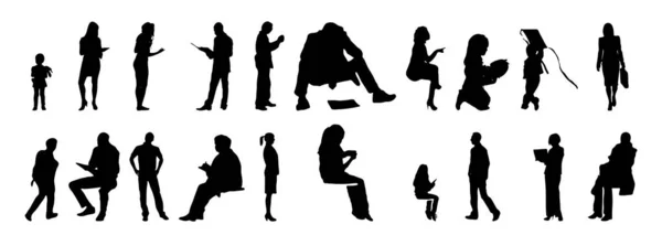 Vektor Silhouetten Umrisse Von Menschen Konturzeichnung Menschen Silhouette Icon Set — Stockvektor