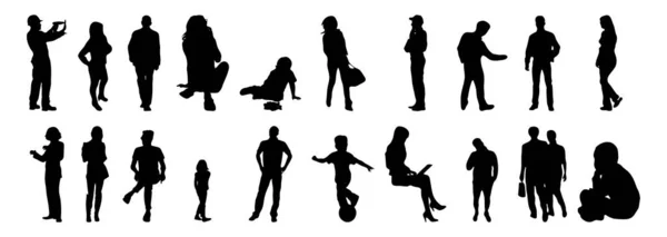 Vektor Silhouetten Umrisse Von Menschen Konturzeichnung Menschen Silhouette Icon Set — Stockvektor