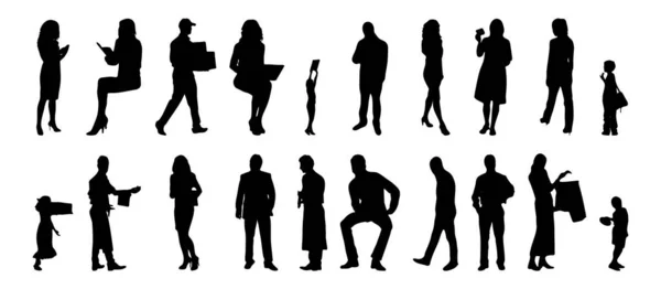 Vector Silhouetten Overzicht Silhouetten Van Mensen Contourtekening Personensilhouet Icoon Set — Stockvector