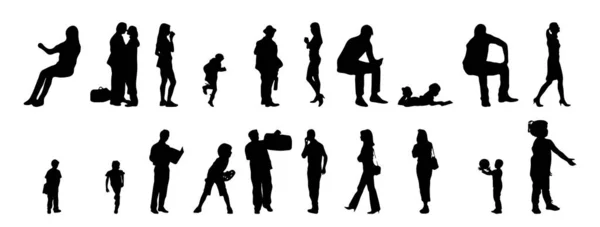 Vektor Silhouetten Umrisse Von Menschen Konturzeichnung Menschen Silhouette Icon Set — Stockvektor