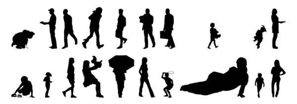 Vektor Silhouetten Umrisse Von Menschen Konturzeichnung Menschen Silhouette Icon Set — Stockvektor