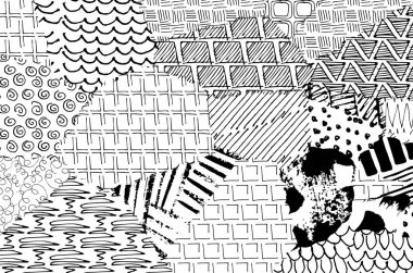 Soyut siyah konturlar, el vektör desen çizdi. Geometrik tarzı Retro soyut desen. Soyut çok renkli geometrik desen.