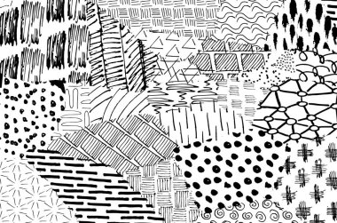 Soyut siyah konturlar, el vektör desen çizdi. Geometrik tarzı Retro soyut desen. Soyut çok renkli geometrik desen.