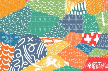 Soyut siyah konturlar, el vektör desen çizdi. Geometrik tarzı Retro soyut desen. Soyut çok renkli geometrik desen.