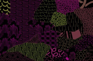 Soyut siyah konturlar, el vektör desen çizdi. Geometrik tarzı Retro soyut desen. Soyut çok renkli geometrik desen.