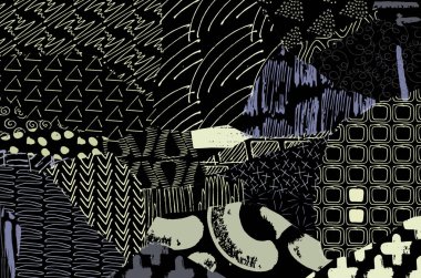 Soyut siyah konturlar, el vektör desen çizdi. Geometrik tarzı Retro soyut desen. Soyut çok renkli geometrik desen.