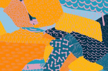 Soyut siyah konturlar, el vektör desen çizdi. Geometrik tarzı Retro soyut desen. Soyut çok renkli geometrik desen.