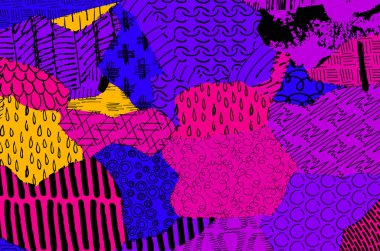 Soyut siyah konturlar, el vektör desen çizdi. Geometrik tarzı Retro soyut desen. Soyut çok renkli geometrik desen.