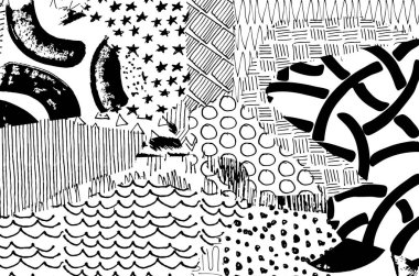 Soyut siyah konturlar, el vektör desen çizdi. Geometrik tarzı Retro soyut desen. Soyut çok renkli geometrik desen.